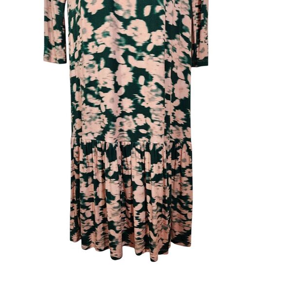 Saint + Sofia Dress Watercolor Midi Floral Green Pink Long Sleeve Stretch Knit 4 - Picture 3 of 13